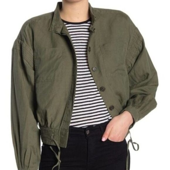 FRAME Military Green Linen Blend Jacket  - Picture 1 of 10